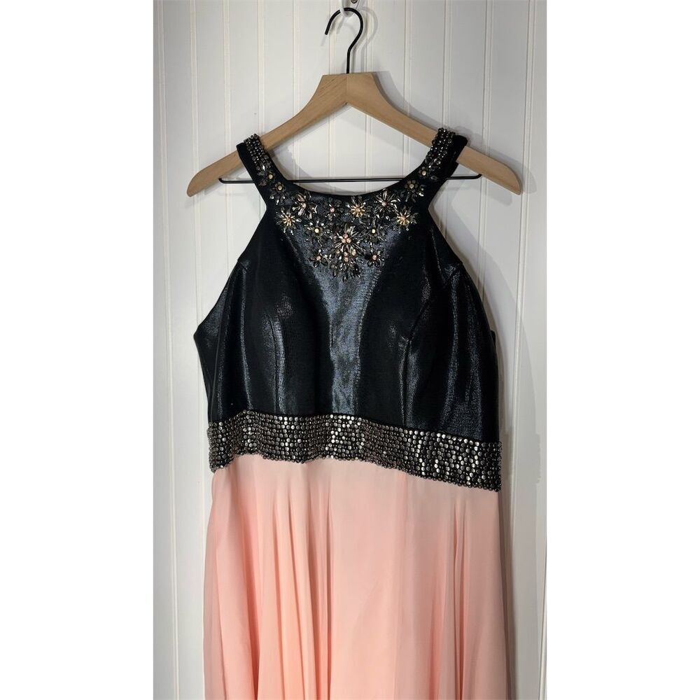 Mac Duggal Black & Blush High-Slit Halter Maxi Dress - Picture 7 of 12